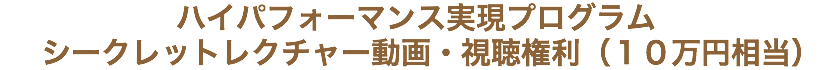 ハイパフォーマンス実現プログラム シークレットレクチャー動画・視聴権利（１０万円相当）